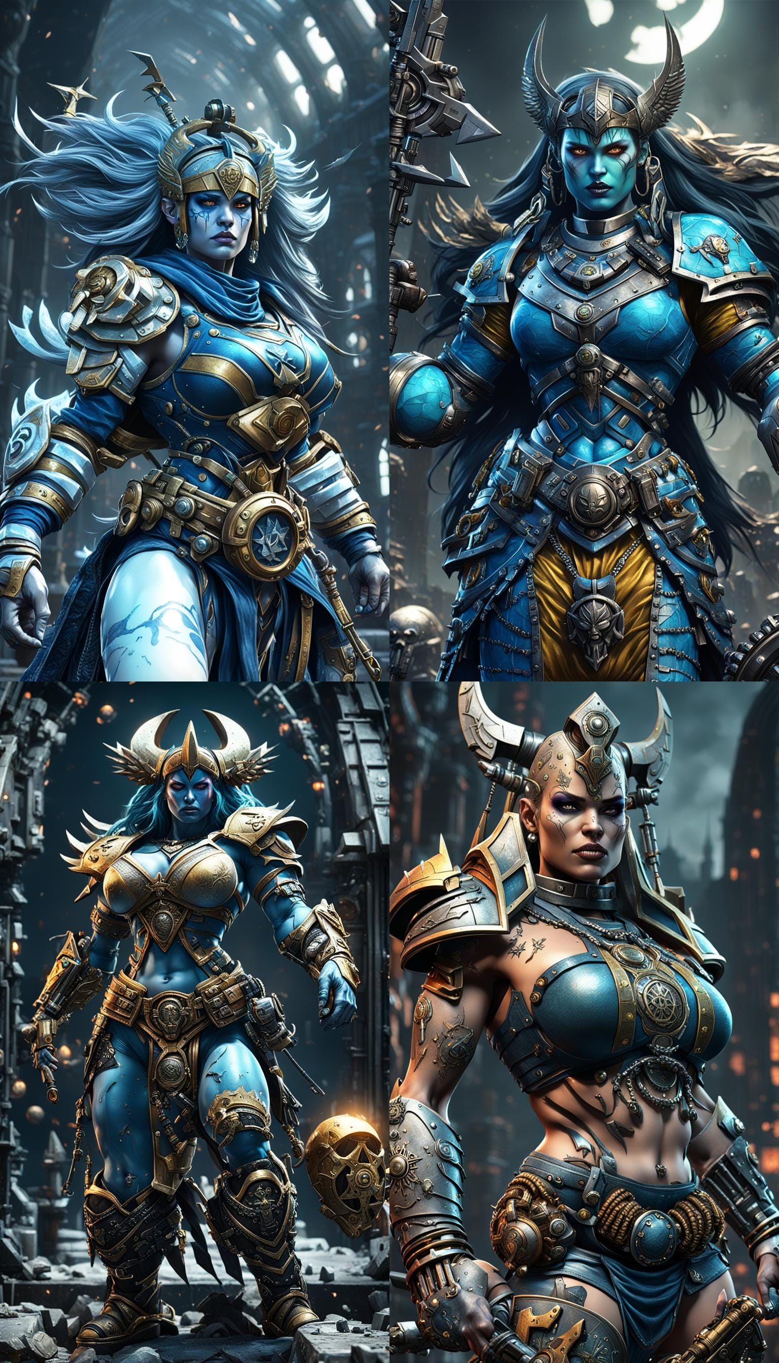 Warhammer chan, Curvy,  strong woman, Saint, Human being, Ultra-detailed and detailed realistic image, Muscular and atla...