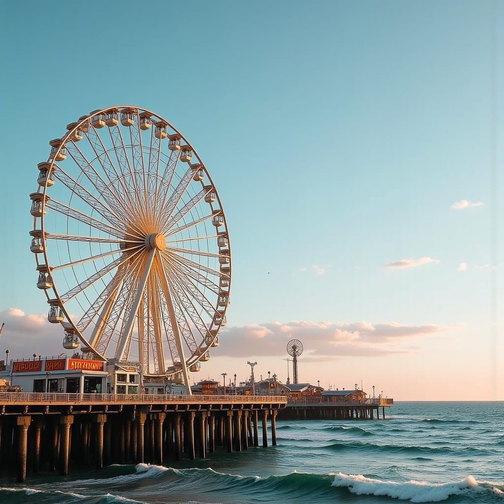 Santa Monica Pier Ferris Wheel at Sunset