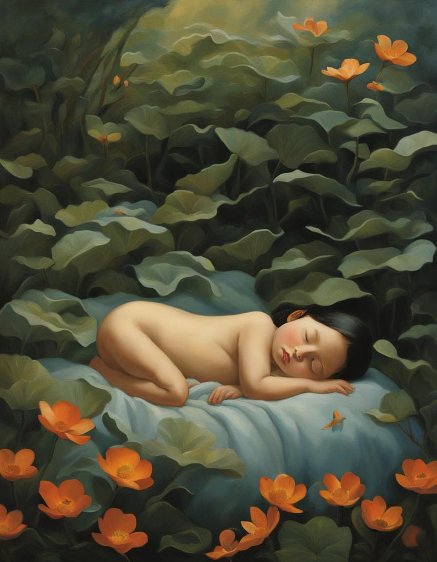 Sleeping Girl Among Hyacinths: Children's Book Illustration