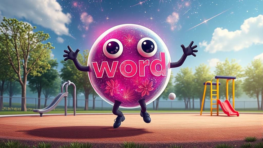 Animated Word Circle Plays in Park, Holographic Illustration