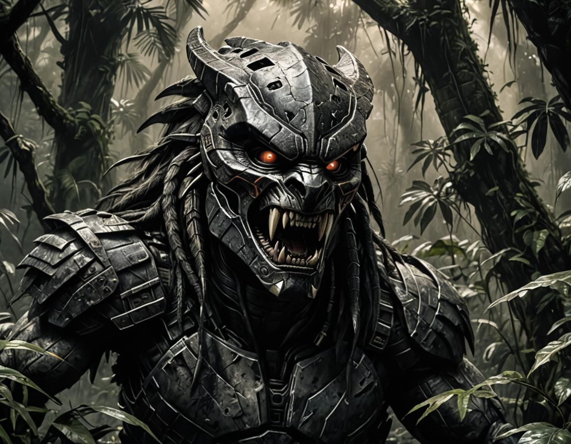 Predator Unmasked: Hyperdetailed Chiaroscuro Charcoal Drawin...