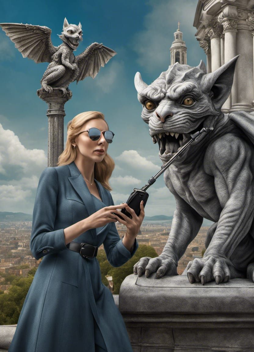 woman with gargoyles