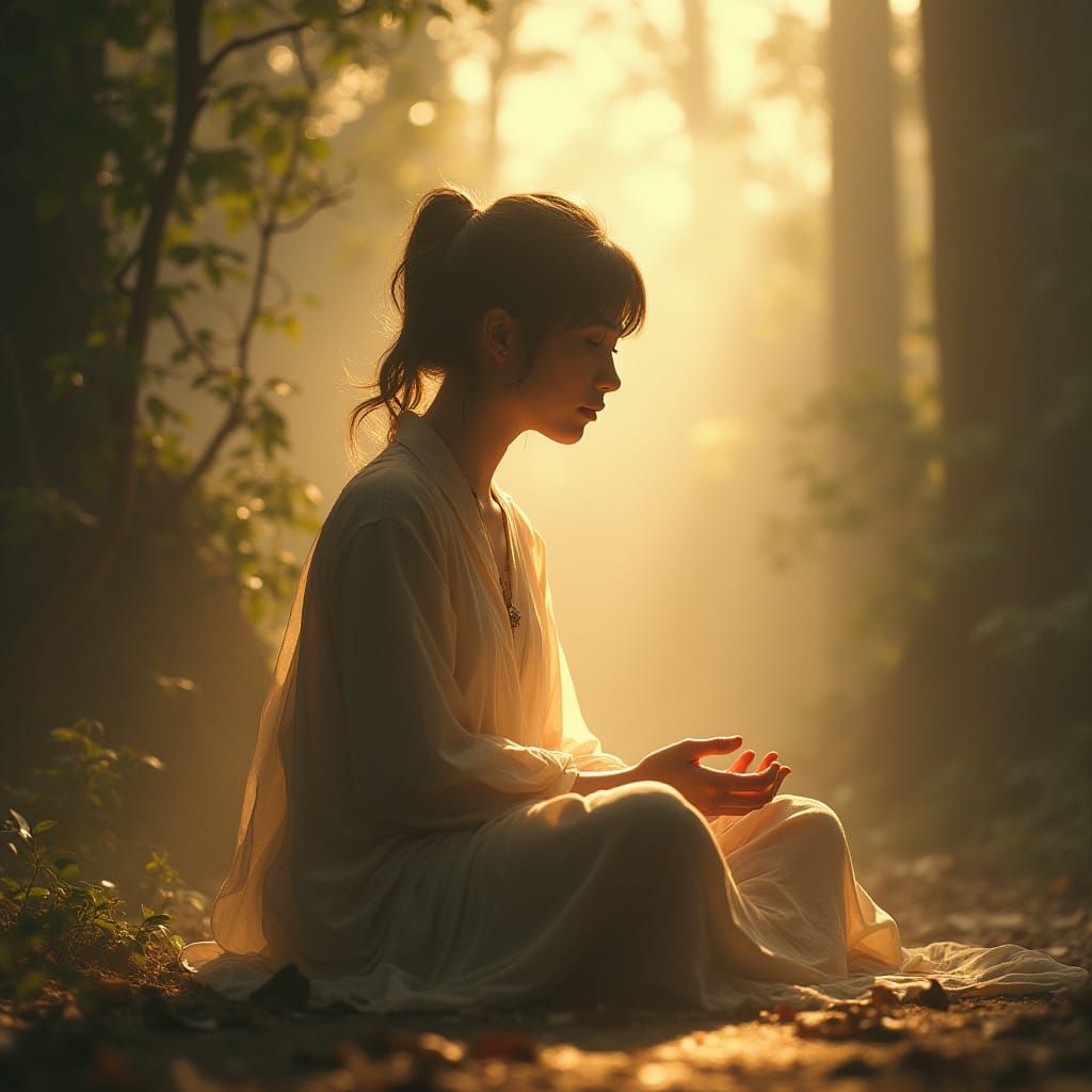 Mindful Figure in Gentle Light: Digital Art