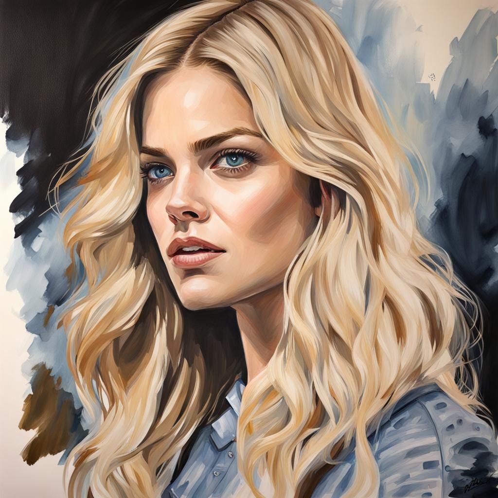 Samara Weaving Portrait in Gouache Style