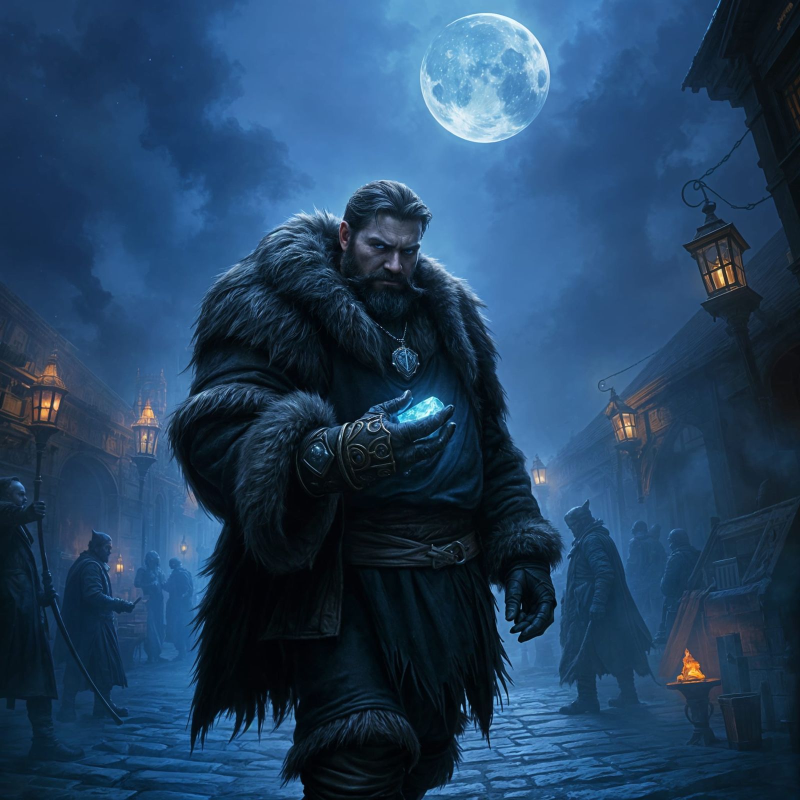 Stout Adventurer Paces in Eldritch Market Square