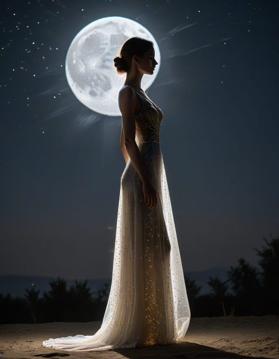 Ethereal Moonlit Figure in Gown
