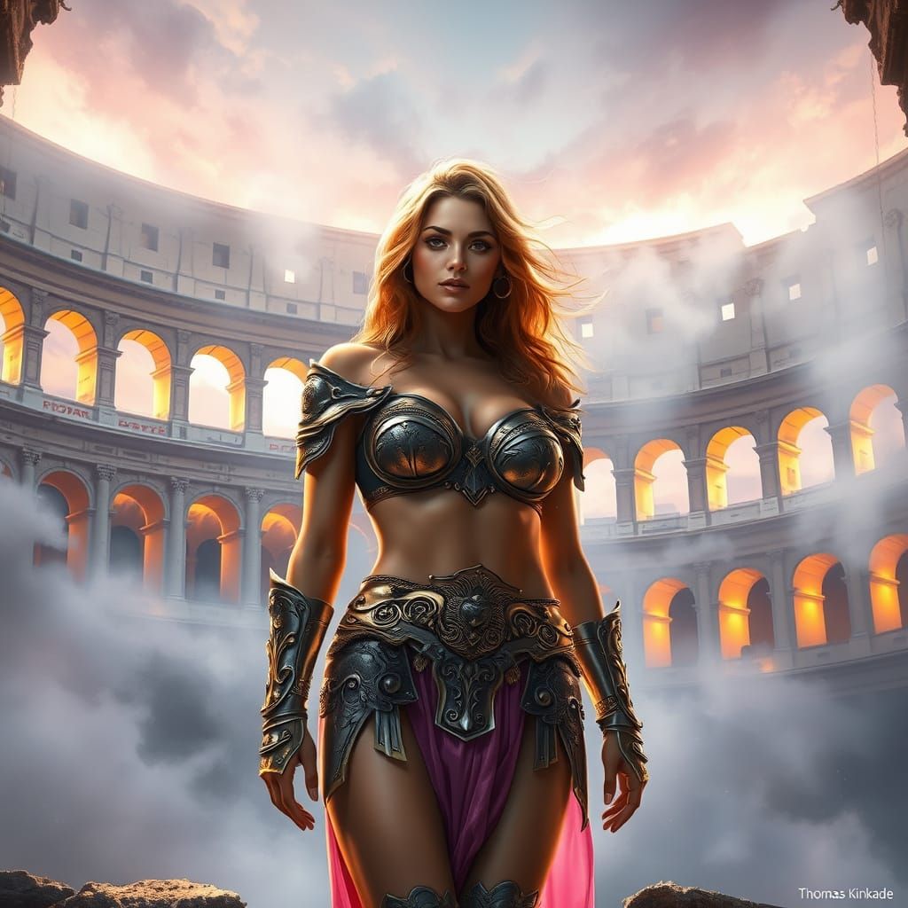 Roman Armor Bikini Woman in Colosseum Fantasy