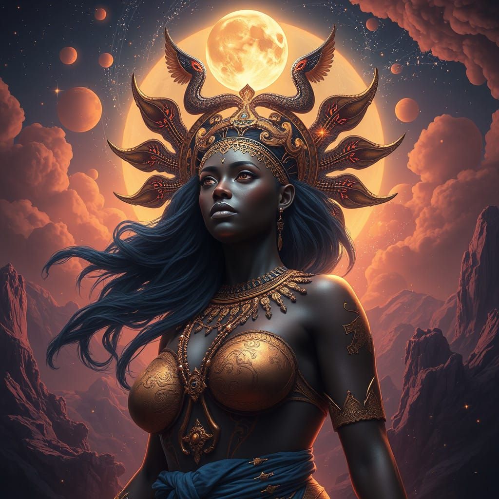 African Goddess Shines with Celestial Splendor