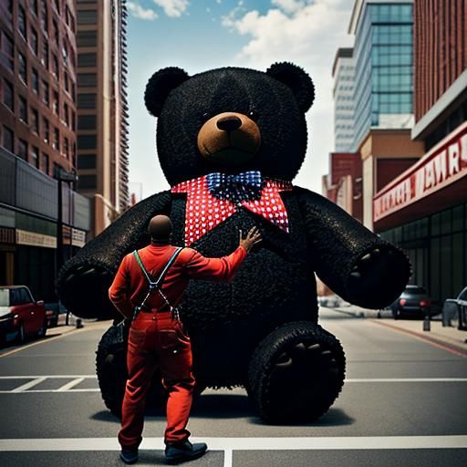 Child Reaching for Teddy Bear in Urban Setting