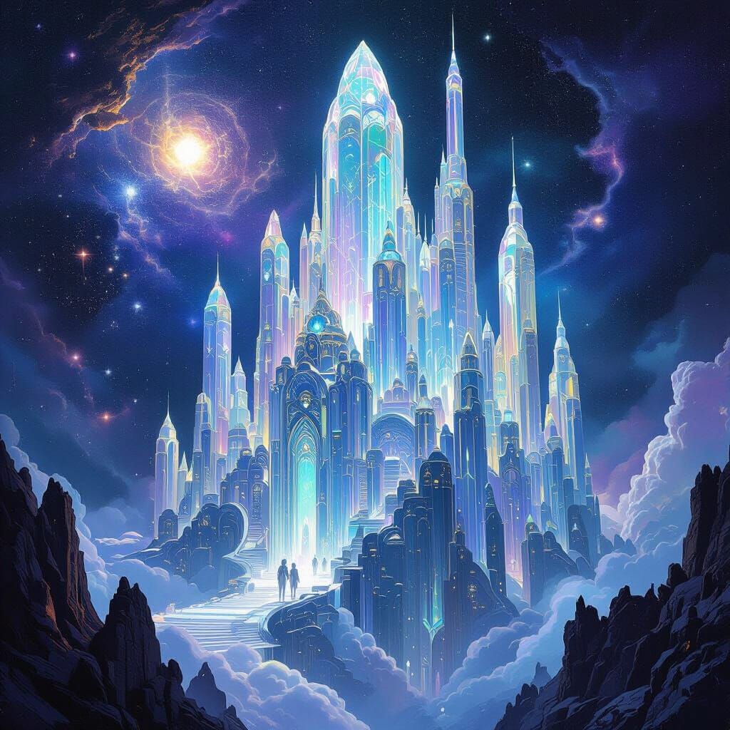 Crystal Citadel Floating in Alien Nebula