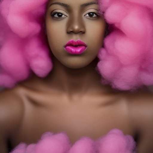 Black Woman with Cotton Candy Wig: Photorealistic Portrait