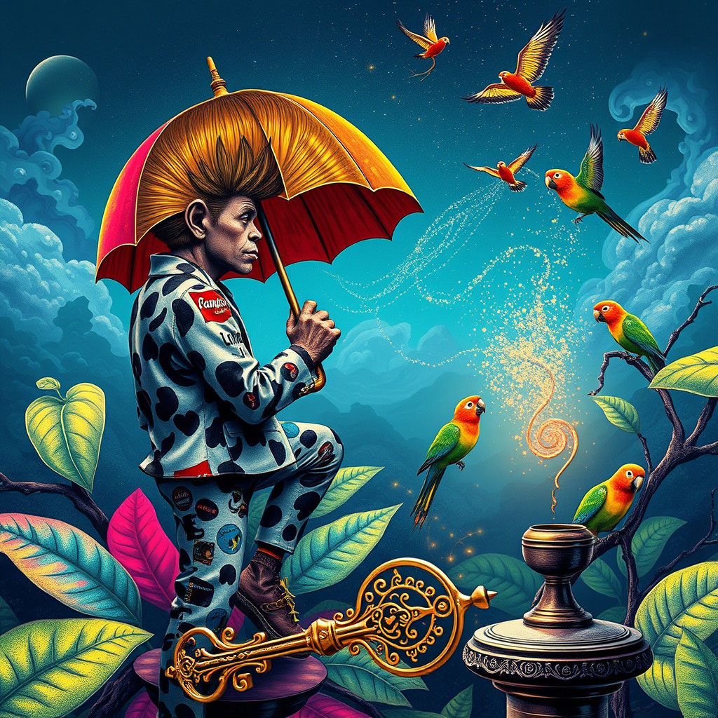 Surreal Pop Art Masterpiece: Dreamlike Landscape with Homini...