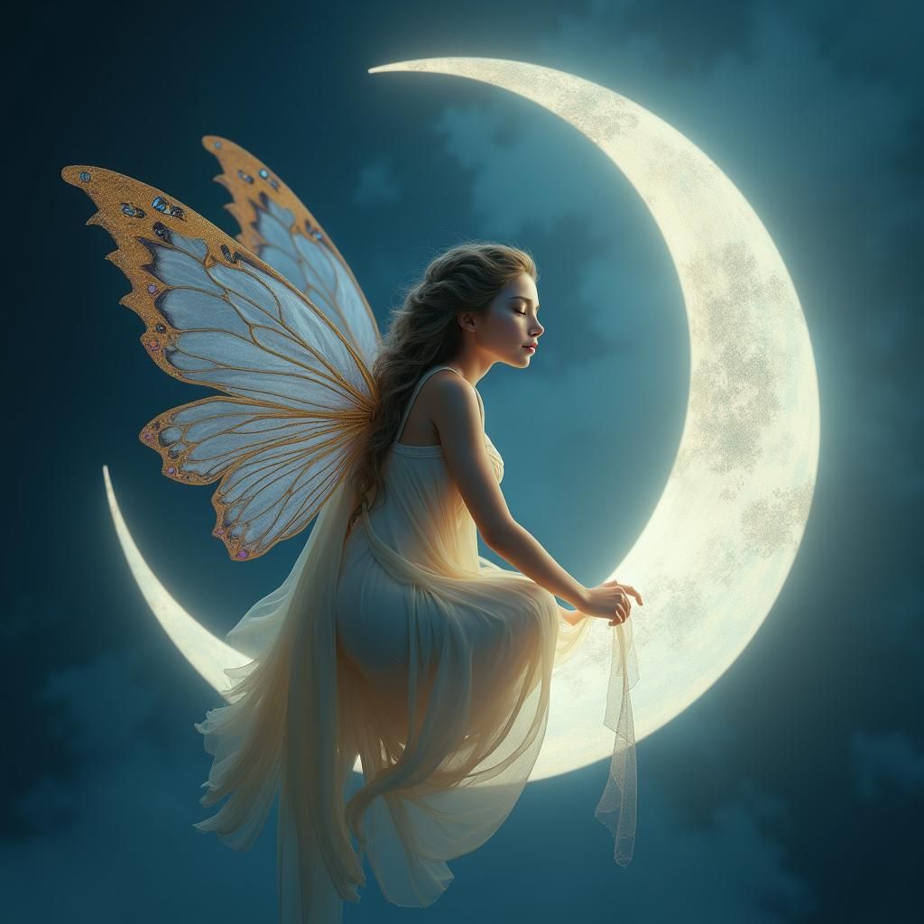 Fairy on the Moon in Ethereal Fantasy Art Style
