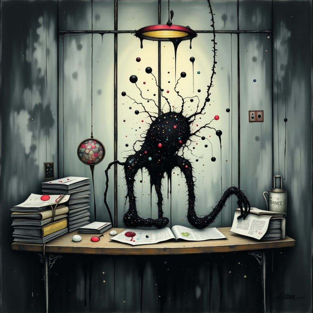 Monotonous Office Worker Stacking Papers in Drab Style