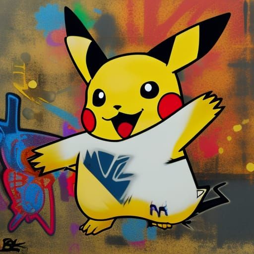 Pikachu as Urban Art Graffiti in Pale Colors