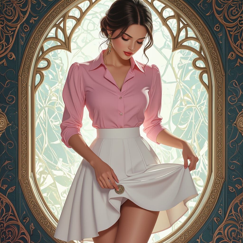 Fantasy Lady in Pink Blouse Retrieves Hidden Object