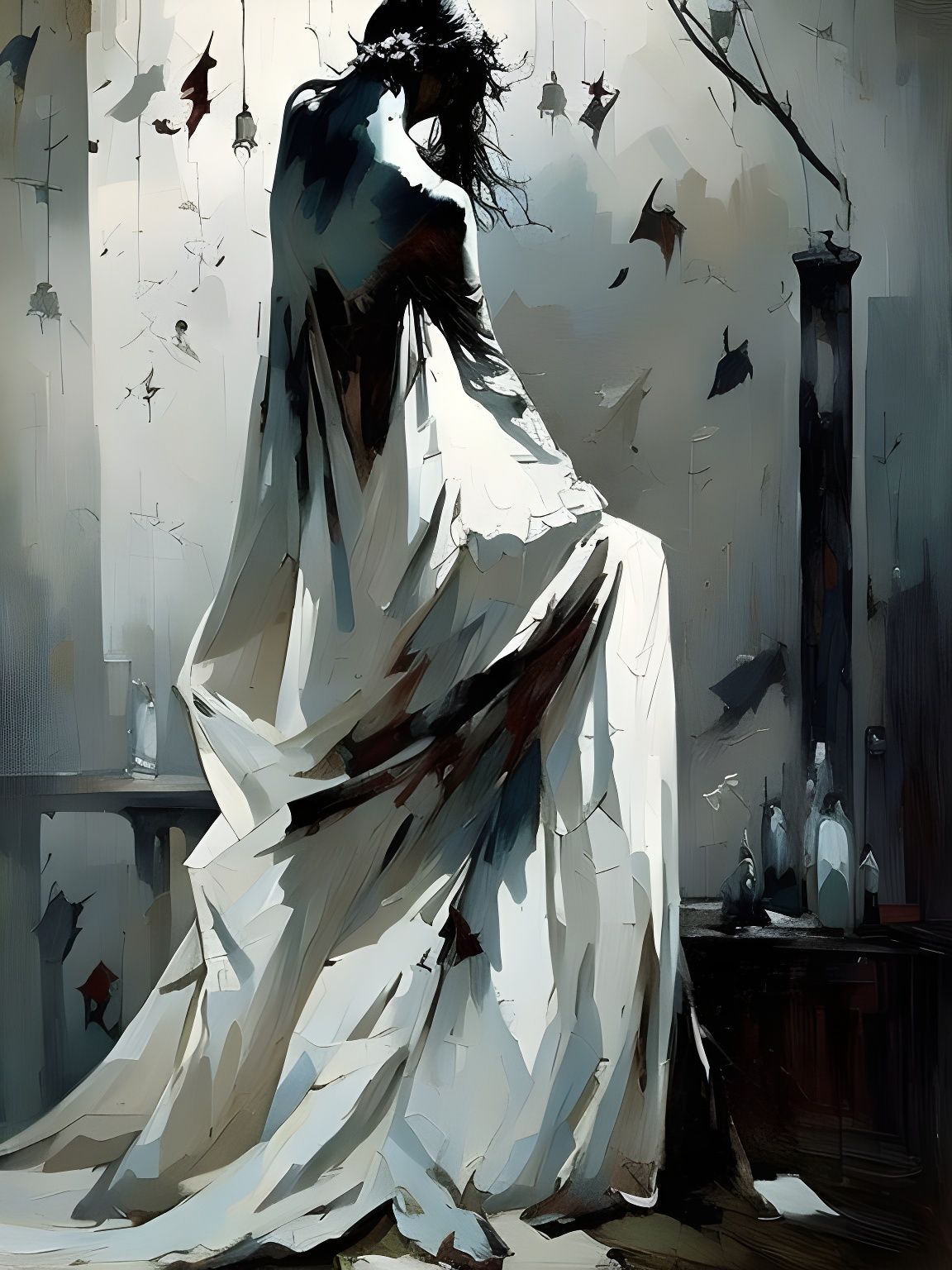 Ghost in Dark Attic: Horror Art