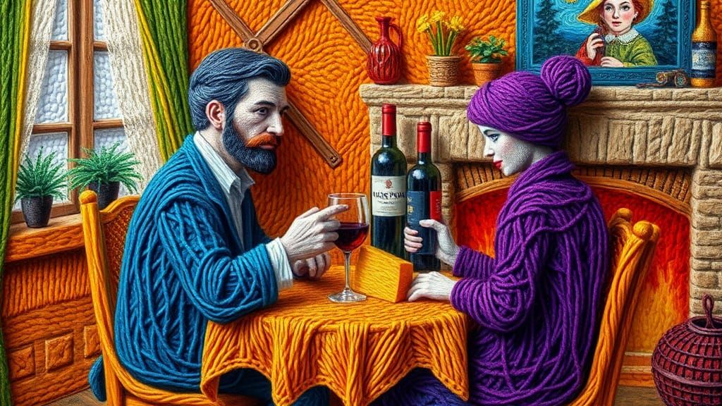 Cozy Yarn Evening in Van Gogh Style 3D Art