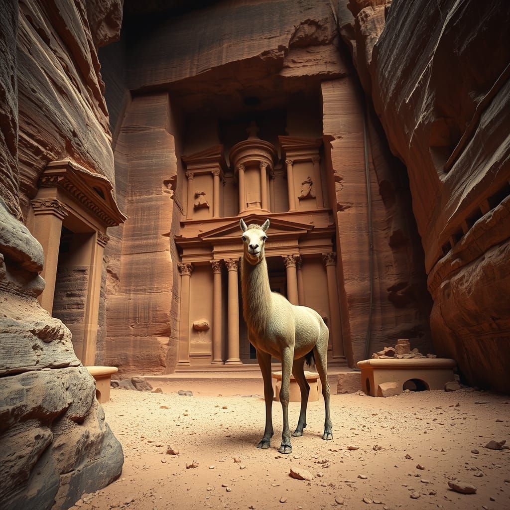 Dromedary in Petra's Theater Necropolis: Cinematic HDR Image