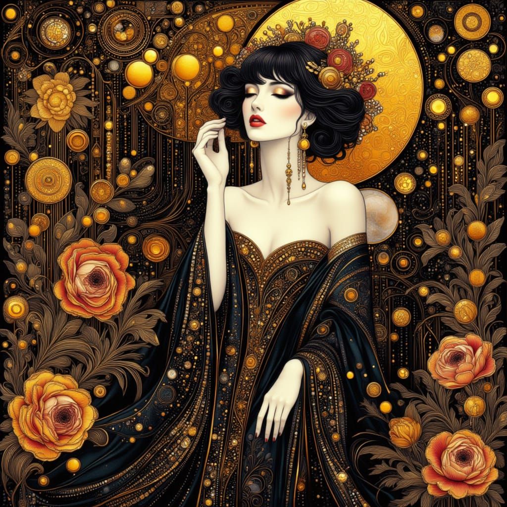 Elegant Woman in Trippy Pandora Fantasy Style