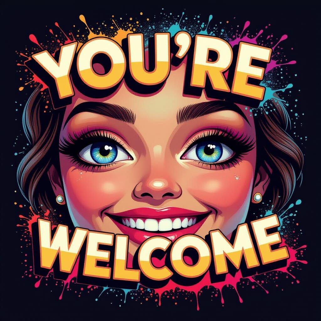 Hyperrealistic 'You're Welcome' with Eyes and Smile