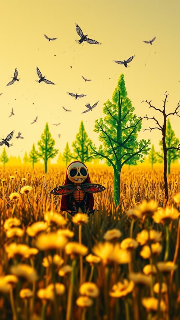 Surreal Autumn Santa Muerte with Death Moth