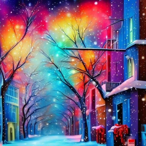 Colorful Graffiti Christmas Winter Wonderland Art