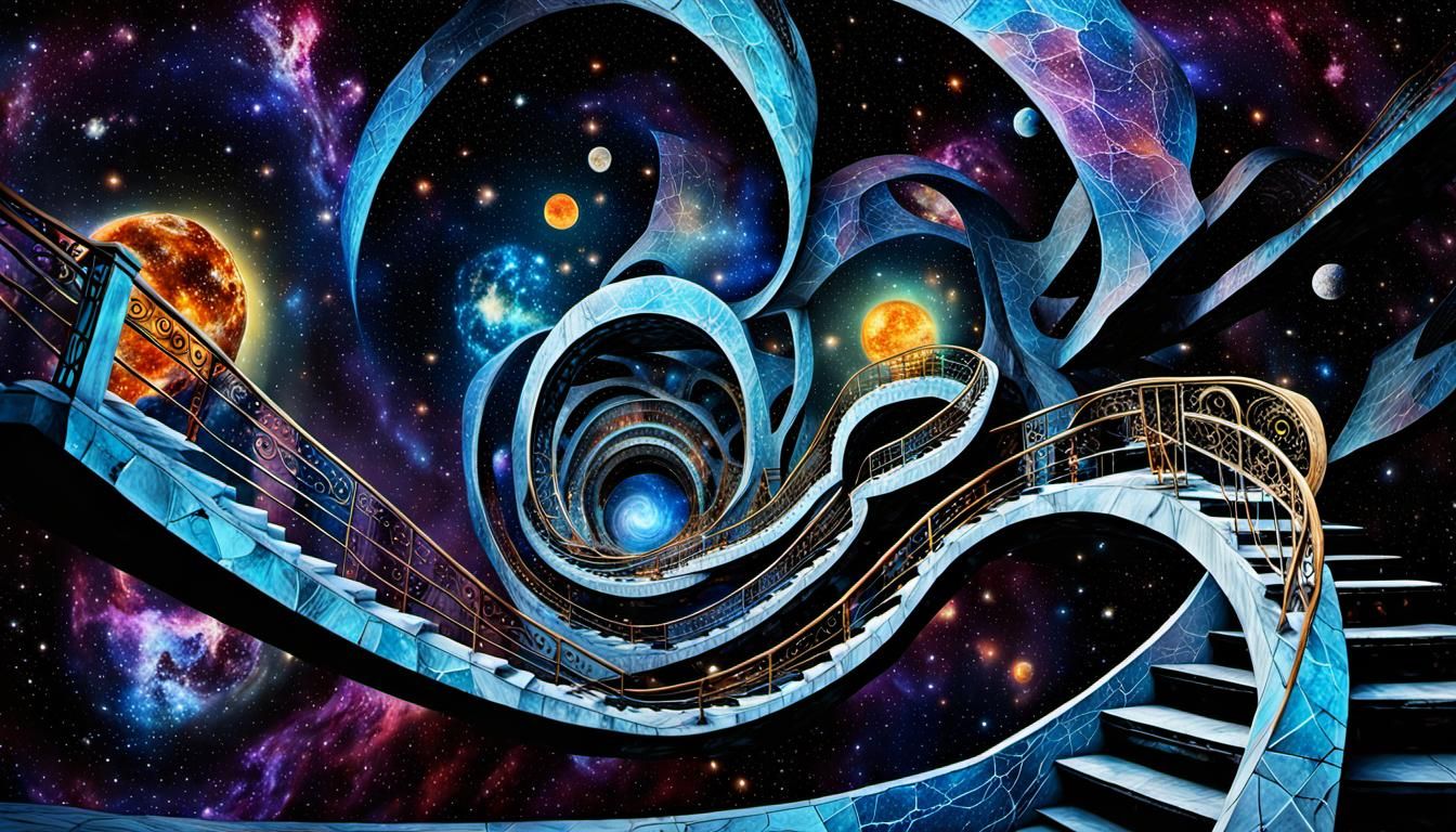 Cosmic Dreamscape: Universe Unfolding as Mixed Media Art