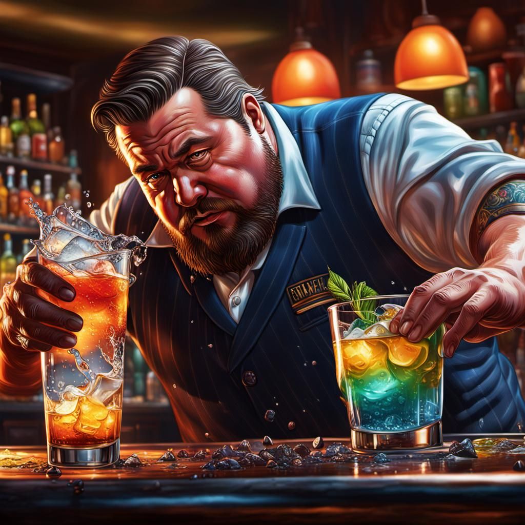 Hyperrealistic Bartender in Splash Art Style