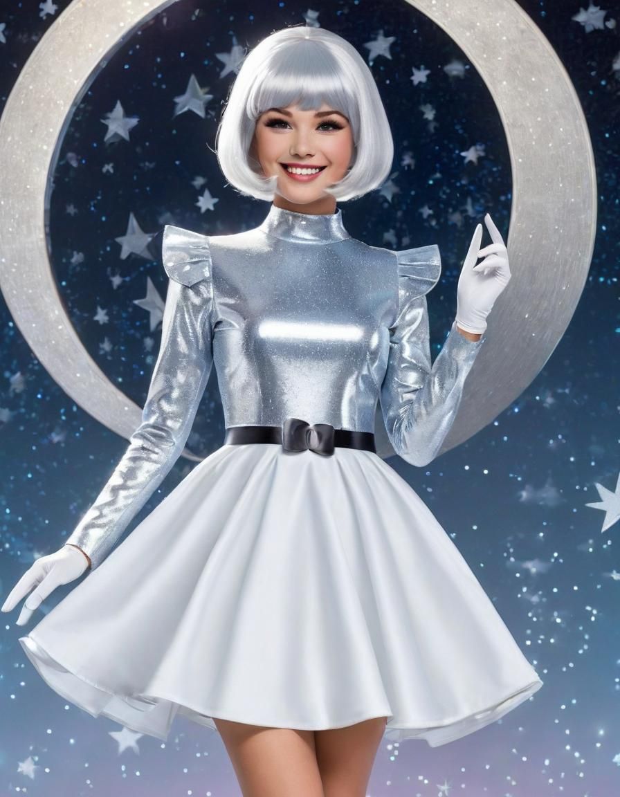 Glamorous 1960s Mod Girl with Moon Background