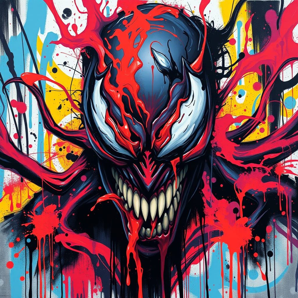 Carnage Abstract Expressionist Portrait in Vibrant Graffiti....