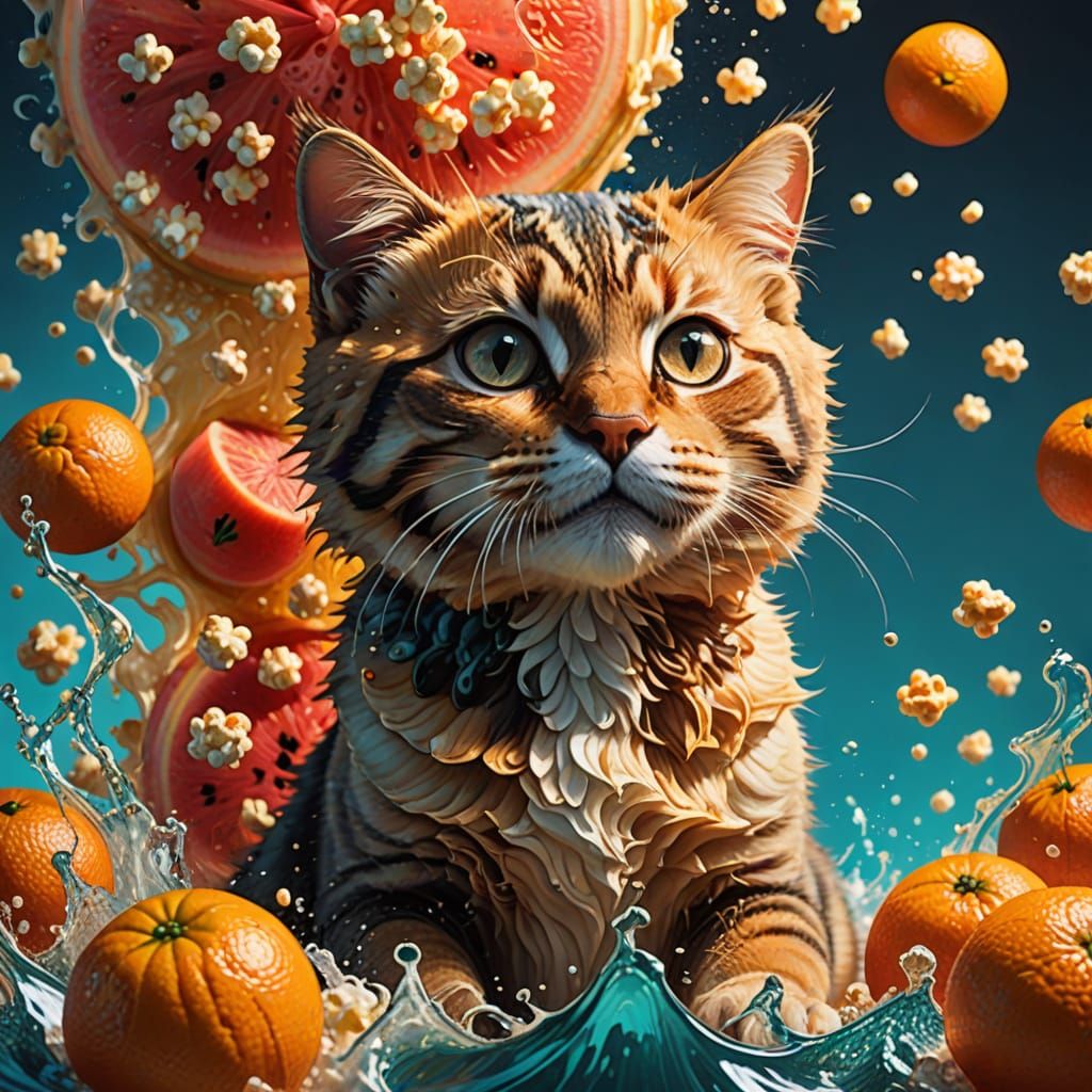 Whimsical Neo-Expressionist Watermelon Cat