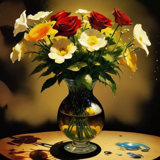 Red Rose Impressionist Oil Painting in Vase