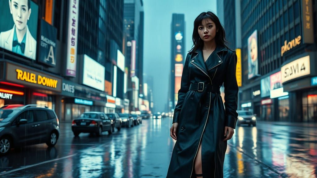 Cyberpunk City Protagonist Rainswept