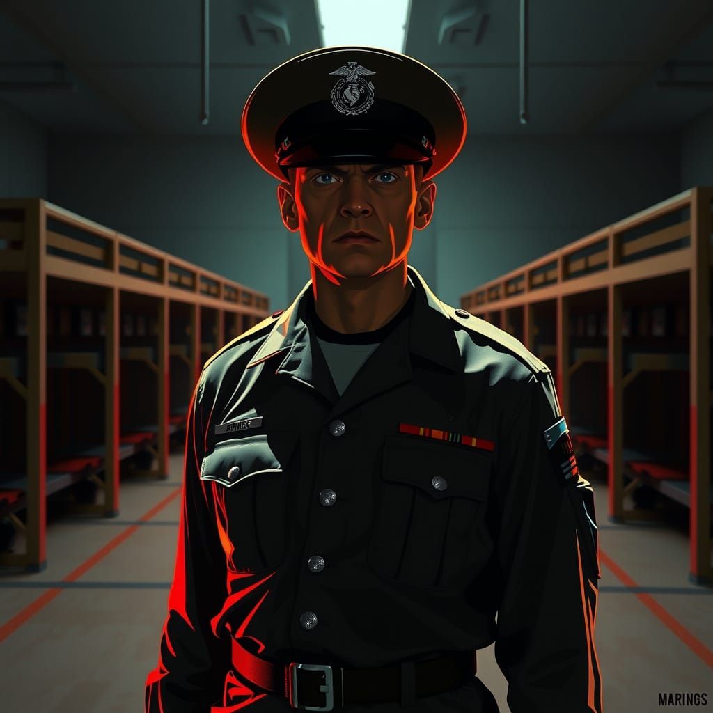 Gritty Marine Corps Drill Instructor in a Dramatic Cinematic...