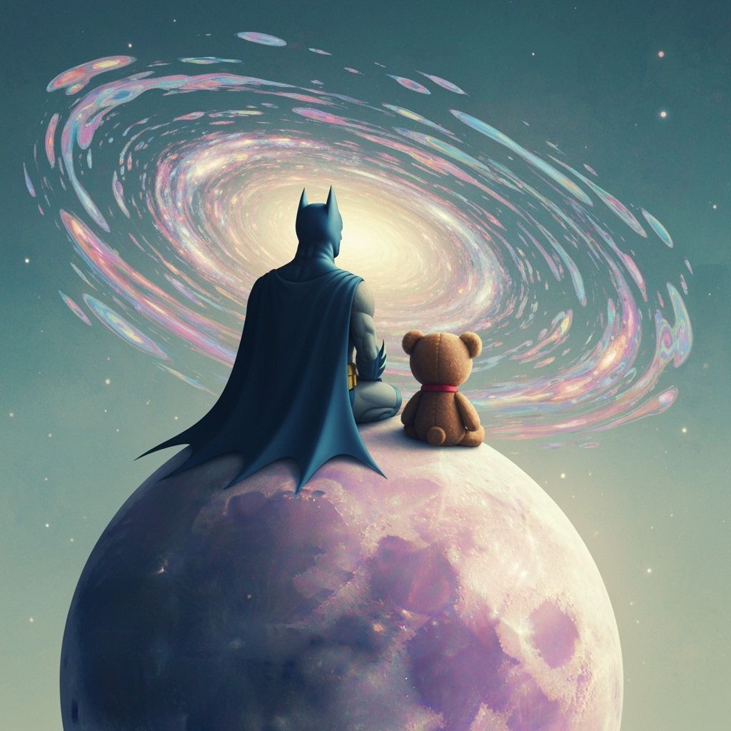 Batman and Teddy Bear on Moon Gazing at Liquid Galaxy