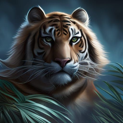 Detailed Matte Painting of Hybrid Tiger-Panther
