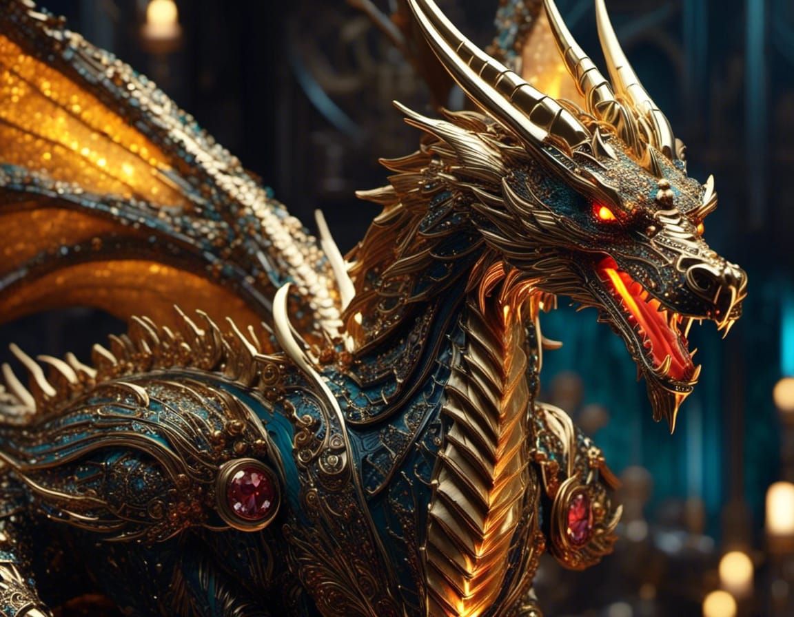 Majestic Golden Dragon in Art Deco Style