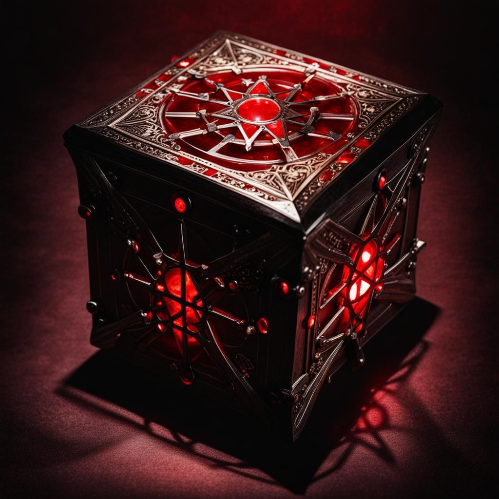 Hellraiser Puzzlebox on Bone Table in Spotlight