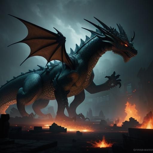 Hyperrealistic Dragon in Ancient Ruins Concept Art