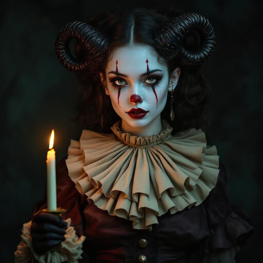 Woman in Clown Makeup with Candle