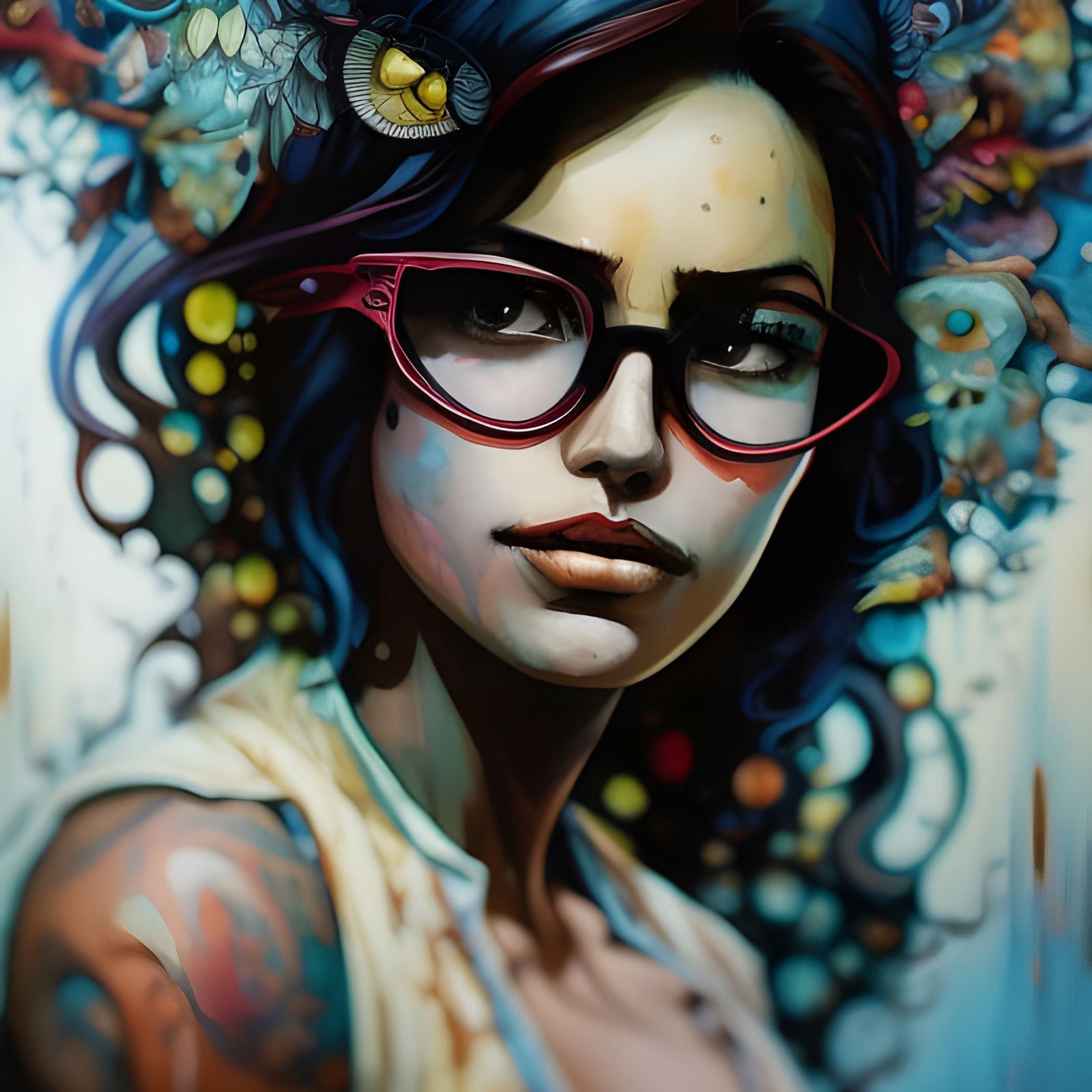 Colombian Girl Portrait in Oil Splash Style