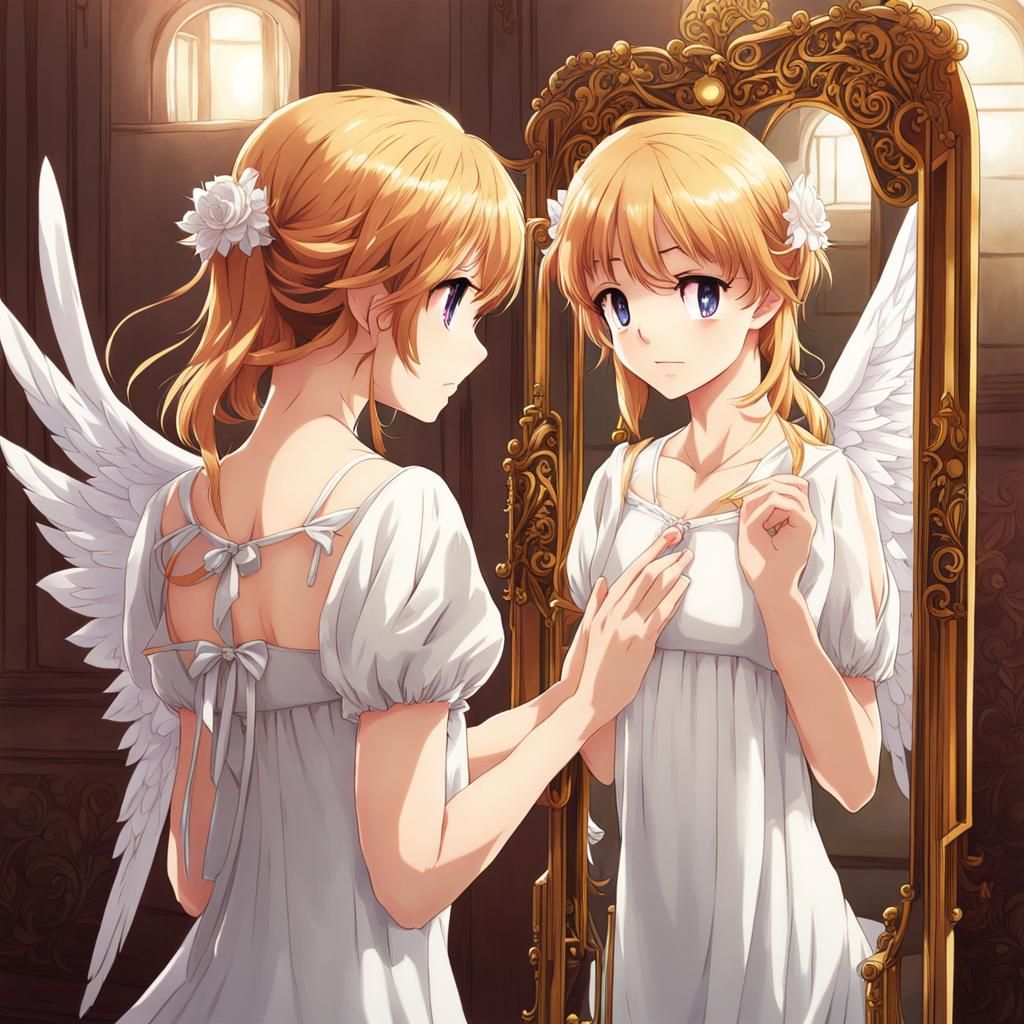 Angel Sees Reflection: Anime-Inspired Art