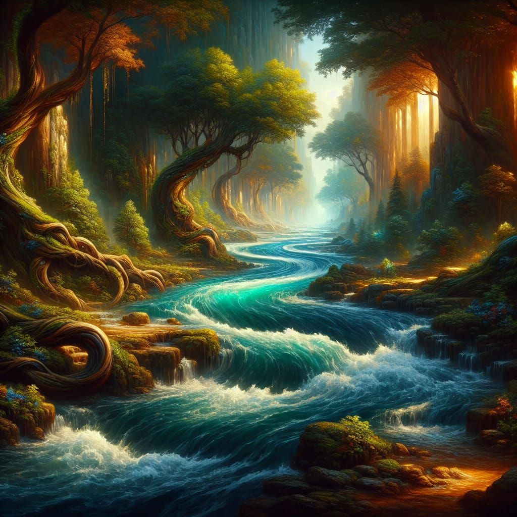 Enchanting Forest Stream: Fantasy Matte Painting