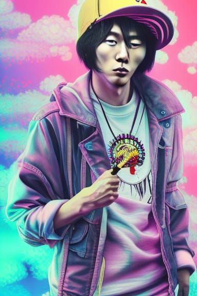 Handsome Singer in Punk Vaporwave Comicbook Style