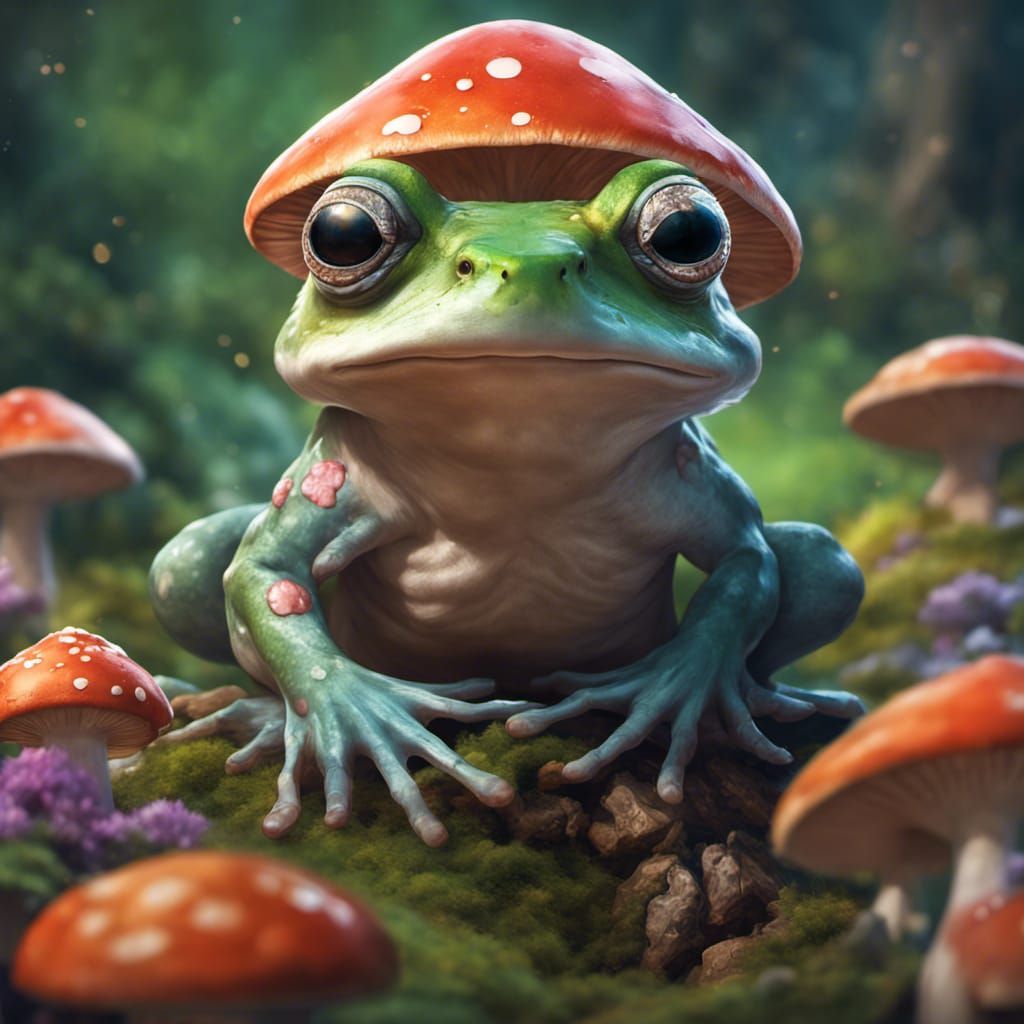 Mushroom Frog Portrait in Hyperdetailed Digital Art