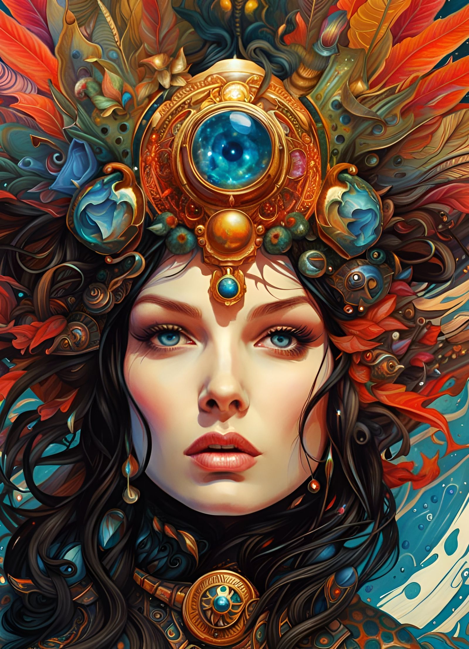 Explosion Goddess Portrait in Cosmic Psychedelic Style