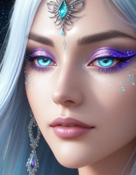 Ethereal beauty young lady with heavy glittery sliver long h...