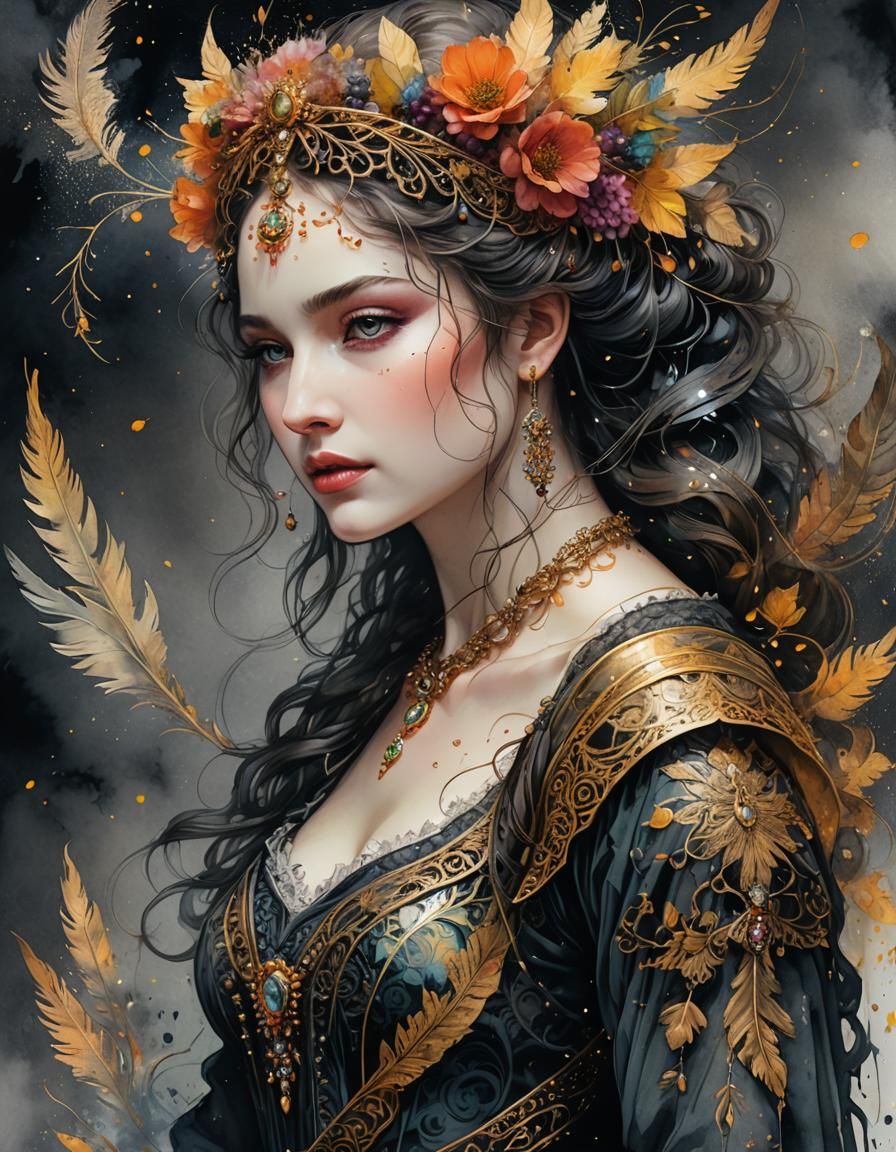 Persephone in Filigree Line-Art with Rembrandt Lighting