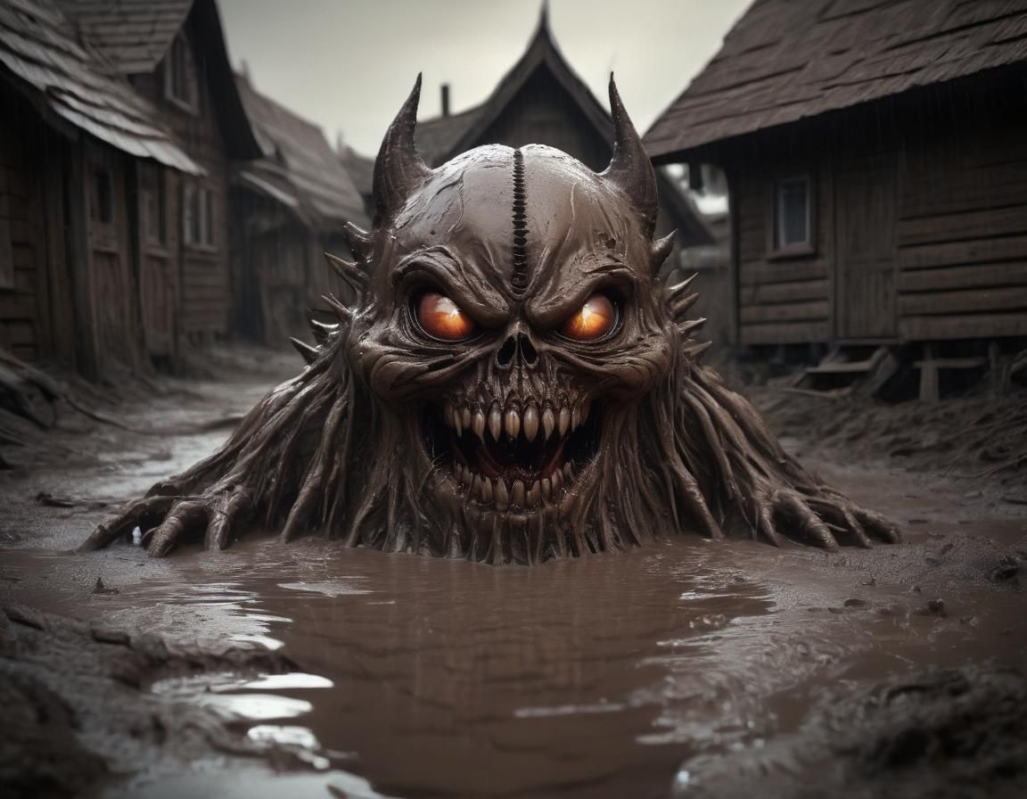 Brown Mud Horror Monster Emerges from Village Puddle in Hype...
